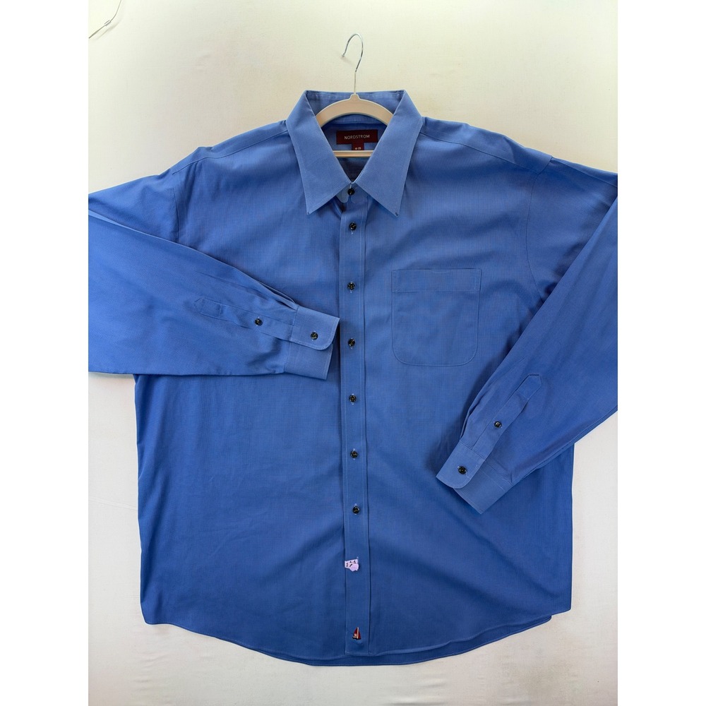 Nordstrom Smartcare Blue Wrinkle Free Cotton Dress Shirt Mens 18 35 Long Sleeve